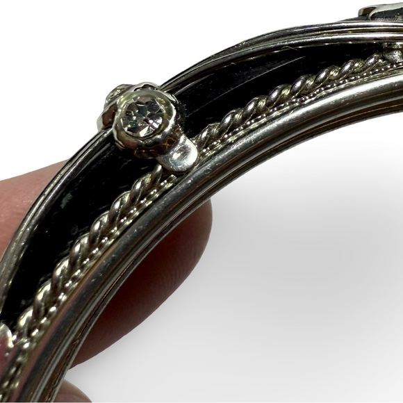 Bangle bracelet silver black w crystals vintage costume jewelry - Picture 7 of 10